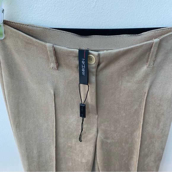 Marc Cain Women’s Size N1 UK 8 Tan Faux Suede Flare Pleat Trouser Stretch 70s - Picture 4 of 8